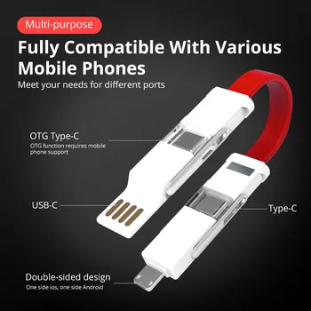 1PC 4 v 1 Magnetni Keychain USB Kabel Micro USB Charge Žice USB Tip-C Prenosni Kratek Moči Banke Podatkovni Kabel Za iPhone Android