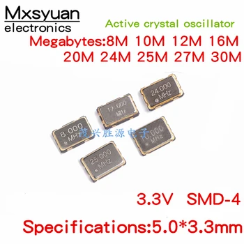 50PCS/VELIKO Čip aktivno kristalnega oscilatorja 5032 8MHZ 10MHZ 12MHZ 16MHZ 20MHZ 24MHZ 25MHZ 27MHZ 30MHZ 32MHZ 12.2887 MHz 3.3 V 4-pin