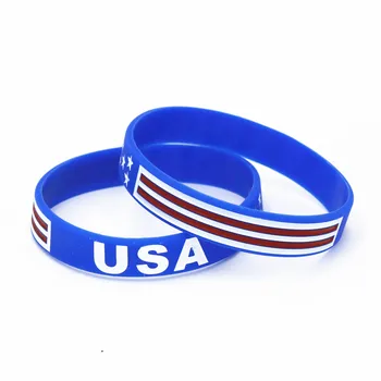 50PCS ZDA Ameriško Zastavo Silikonske Zapestnice Manšeta Modra Bela Nogomet Spominek Športne Zvezde in Črte Modni Nakit SH186