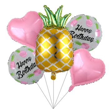 5pcs/veliko Zlato Ananas Obliko Folija Balon Krog Happy Birthday Ananas Natisnjeni Dekoracijo Zračni Baloni Srce Star Baloni