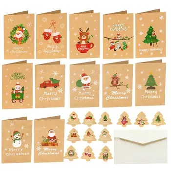 6pcs Merry Christmas voščilnico Z Ovojnico Kraft Darila Kartico Papir, Vabilo Kartice Božič Stranka Uslug Dobave Noel Dekor