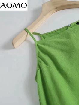 AOMO Žensk Poletje Zelena Bombaž Perilo Dolgo Obleko Trak brez Rokavov 2022 Moda Lady Elegantne Obleke 4C52A
