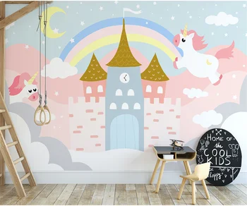 Beibehang papier peint rmodern po Meri Sodoben Nordijski Ročno Poslikane Rainbow Unicorn Roza Otroci Soba slike za Ozadje