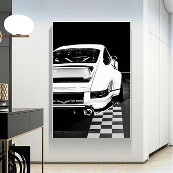Beli In Črni Športni Avto Porsche 911 Platno Slikarstvo Klasične Luksuzni Superšportnega Plakat Dirke Wall Art Dnevni Sobi Doma Dekor