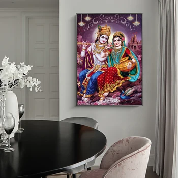 Indija Vere Gospod Radha Krišne Platno Slikarstvo Plakat in Tiskanje Wall Art Slike za Dnevni Sobi Doma Dekoracijo Sten Cuadro
