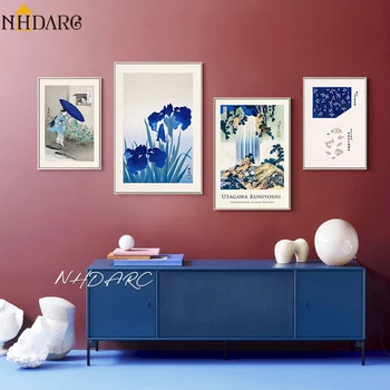 Japonski Slog Modro Morje Val Ribiških Čolnov, Kulise, Platno, Tisk Slikarstvo Plakat Stenske Slike Umetnosti Dnevna Soba Dekoracijo Doma