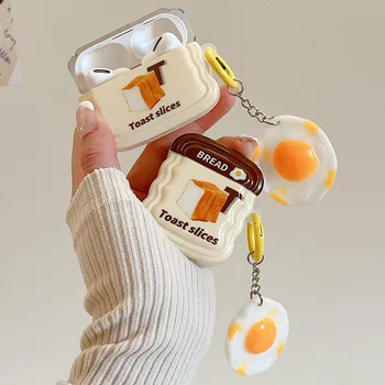 Luštna 3D Jajce Obesek Toast Vzorec velja Za Airpod 3 Zaščitna Brezžične Bluetooth Slušalke Cover Za Apple Airpods 2 1 Pro Coque