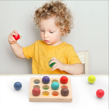 Mavrica Odbor Baby Montessori Izobraževalne Lesene Igrače Barve Sortiranje Senzorično Igra Kognitivne Izobraževalne Igrače Lesa Kroglice Pladenj
