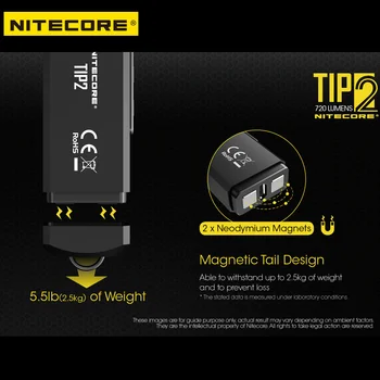 NITECORE TIP2 Polnilna Dual-Core CREE XP-S3 S3 Mini LED Svetilka 720 Lumen Vgrajeno Baterijo Prenosni EOS Keychain Svetlobe