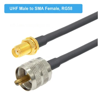 UHF Kabel RG58 PL259 UHF Moški-SMA Moški Naravnost Plug Adapter Kika Skakalec RF Koaksialni Kabel Podaljšek za 15 CM 50 CM 1M 2M 3M 5M