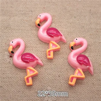 10pcs Srčkan Smolo Živali Flamingo Miniaturni Ravno nazaj Chrysoprase Umetnosti Oskrbe DIY Čar Obrti Dekoracijo,22*35mm Slike 2