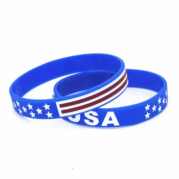 50PCS ZDA Ameriško Zastavo Silikonske Zapestnice Manšeta Modra Bela Nogomet Spominek Športne Zvezde in Črte Modni Nakit SH186 Slike 2