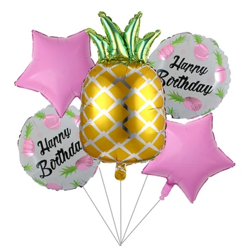 5pcs/veliko Zlato Ananas Obliko Folija Balon Krog Happy Birthday Ananas Natisnjeni Dekoracijo Zračni Baloni Srce Star Baloni Slike 2