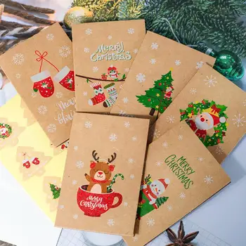 6pcs Merry Christmas voščilnico Z Ovojnico Kraft Darila Kartico Papir, Vabilo Kartice Božič Stranka Uslug Dobave Noel Dekor Slike 2