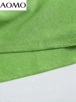 AOMO Žensk Poletje Zelena Bombaž Perilo Dolgo Obleko Trak brez Rokavov 2022 Moda Lady Elegantne Obleke 4C52A Slike 2