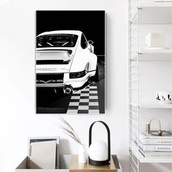 Beli In Črni Športni Avto Porsche 911 Platno Slikarstvo Klasične Luksuzni Superšportnega Plakat Dirke Wall Art Dnevni Sobi Doma Dekor Slike 2