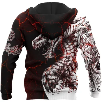 Black & white dragon tattoo 3d tiskanih pulover moška unisex ulične puloverju priložnostne svoboden suknjič puloverji 4xl Slike 2