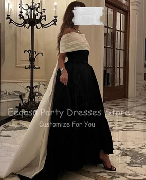 Eeqasn Black Ivory Saten Savdska Arabija Prom Obleke Formalno Off Ramo Gub Dolgo Vlak Dubaj Ženske Večer Stranka Oblek Slike 2