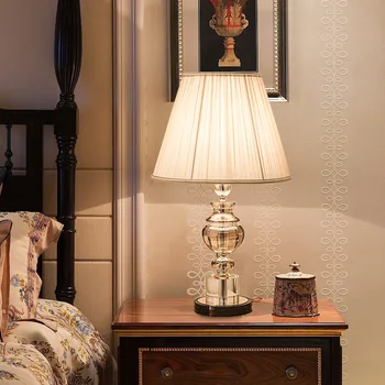 Evropski slog kristalno postelji svetilko spalnica namizne svetilke v dnevni sobi luksuzni namizne svetilke, bež plašč plating kristalno lučka Slike 2