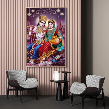 Indija Vere Gospod Radha Krišne Platno Slikarstvo Plakat in Tiskanje Wall Art Slike za Dnevni Sobi Doma Dekoracijo Sten Cuadro Slike 2