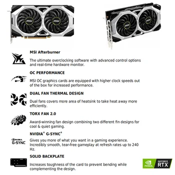 MSI RTX 2060 VENTUS 6 G OC Grafike GDDR6 NVIDIA RTX 20 Serije GPU 14000MHz 6GB PCI Express 3.0 16X Namizje RTX 2060 Video Kartice Slike 2