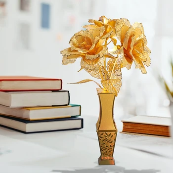 Piececool Model Gradnjo Kompleti Golden Rose 3D Kovinski Puzzle za Otroke Možganov Teaser DIY Igrače Sestavljanke, Rojstni dan, Valentinovo, Darila Slike 2