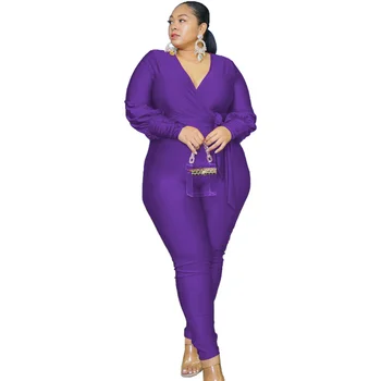 Plus Velikost ženske Oblačila za Ženske Jumpsuits&igralne obleke 2021 Moda v vratu Long Sleeve solid Street Nositi Debelo dropshipping Slike 2