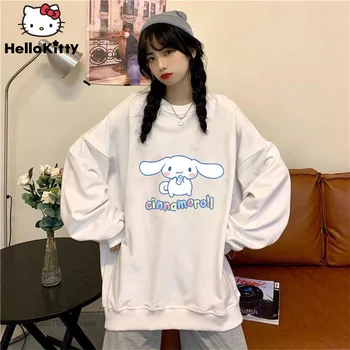 Sanrio Risanka Cinnamoroll Oblačila Dolg Rokav Vrhovi Žensk Pomlad Tanke Majice korejskem Slogu Bele majice Ženske Svoboden Tee Majica Slike 2