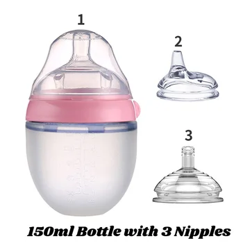 Silikonski Baby Steklenice z Dodatnim Bradavičke 250 ml 150 ml Otroka Steklenico Mleka Piti Vode Bottle BPA free Steklenice za Hranjenje Otroka Slike 2