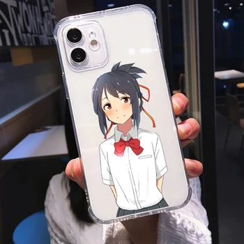 Vaše Ime Anime Pari Pregledna bela roza Primeru Telefon za iPhone 11 12 mini pro X XS MAX 7 Plus 8 XR Mehko TPU Mobilne vrečke Slike 2