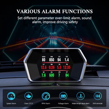 WYOBD P17 OBD2 HUD Zaslon Smart Auto merilnik Hitrosti, Varnostni Alarm OBD2+GPS Vodo, Olje Napetost vrt. / MIN Avto Head Up Display Za Vse Avto Slike 2